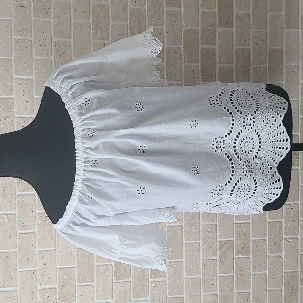 OVS Women's White Eyelet Embroidery Cotton Summer Top (Sz M)